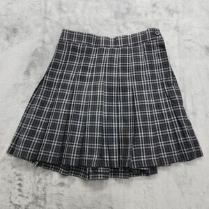 Aerie Skirt Womens XS Black Gray Plaid Class Act Pleated Mini Side Zip Preppy